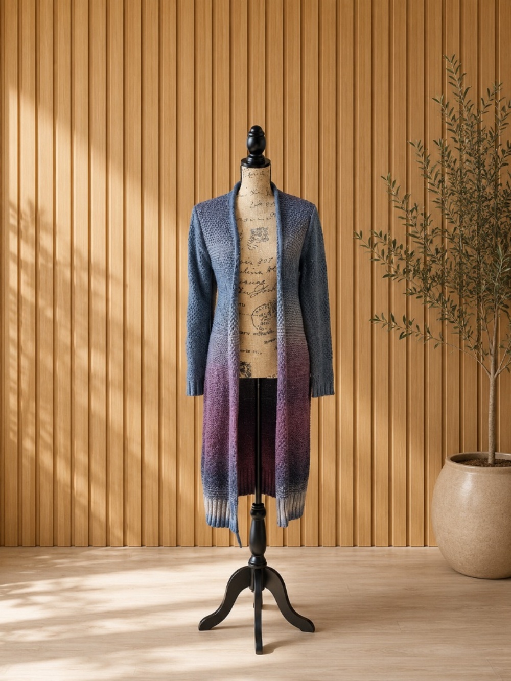 Long cardigan with gray&purple tones